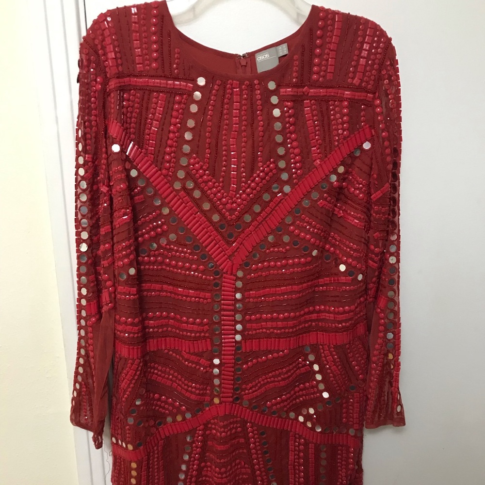 ASOS Plus Sized Red Beaded Homecoming Dress
